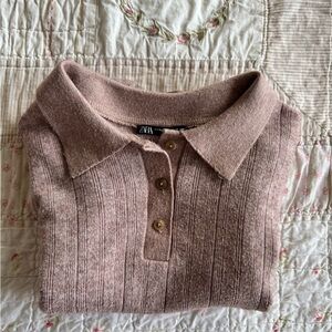 Soft Pink Zara Longsleeve Polo Shirt